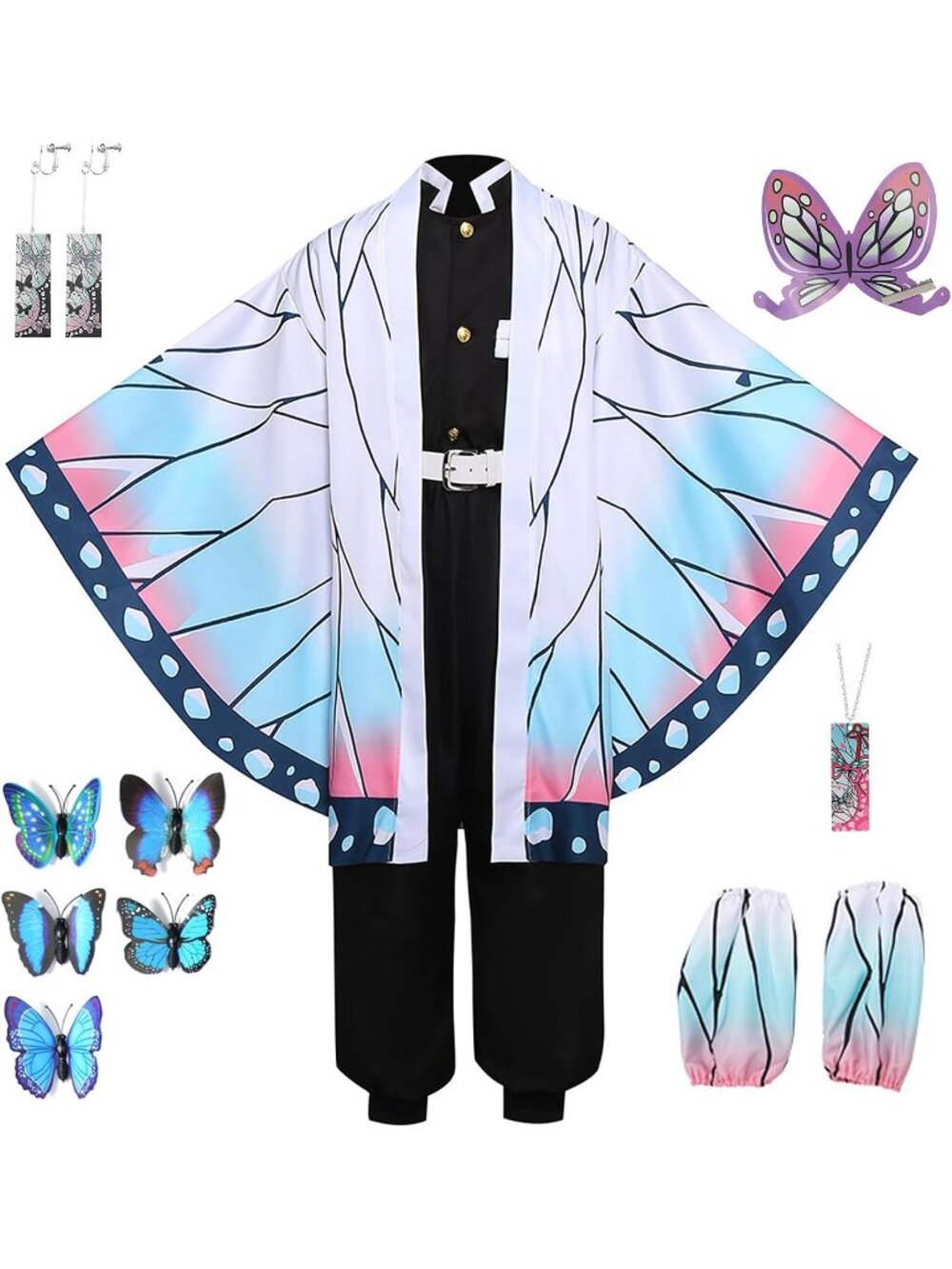 Women's White Halloween Costume Set Anime Cosplay Japanese Kimono Outfit Cloak